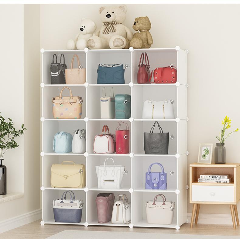 Tủ Nhựa PP Đa Năng Đựng Túi Xách Chất Liệu Nhựa PP Mỏng Déo Khung Thép Mỗi Ngăn Tủ 42x32x32cm