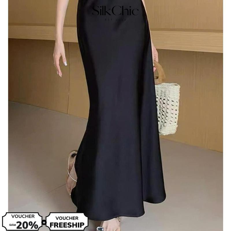 Chân Váy Midi Lụa Form A Phối Đuôi Cá Nhẹ Dáng Dài Hàn Quốc SC606 Chân Váy Midi Dáng Dài Chất Liệu Lụa Satin Mềm Mịn Nữ Women
