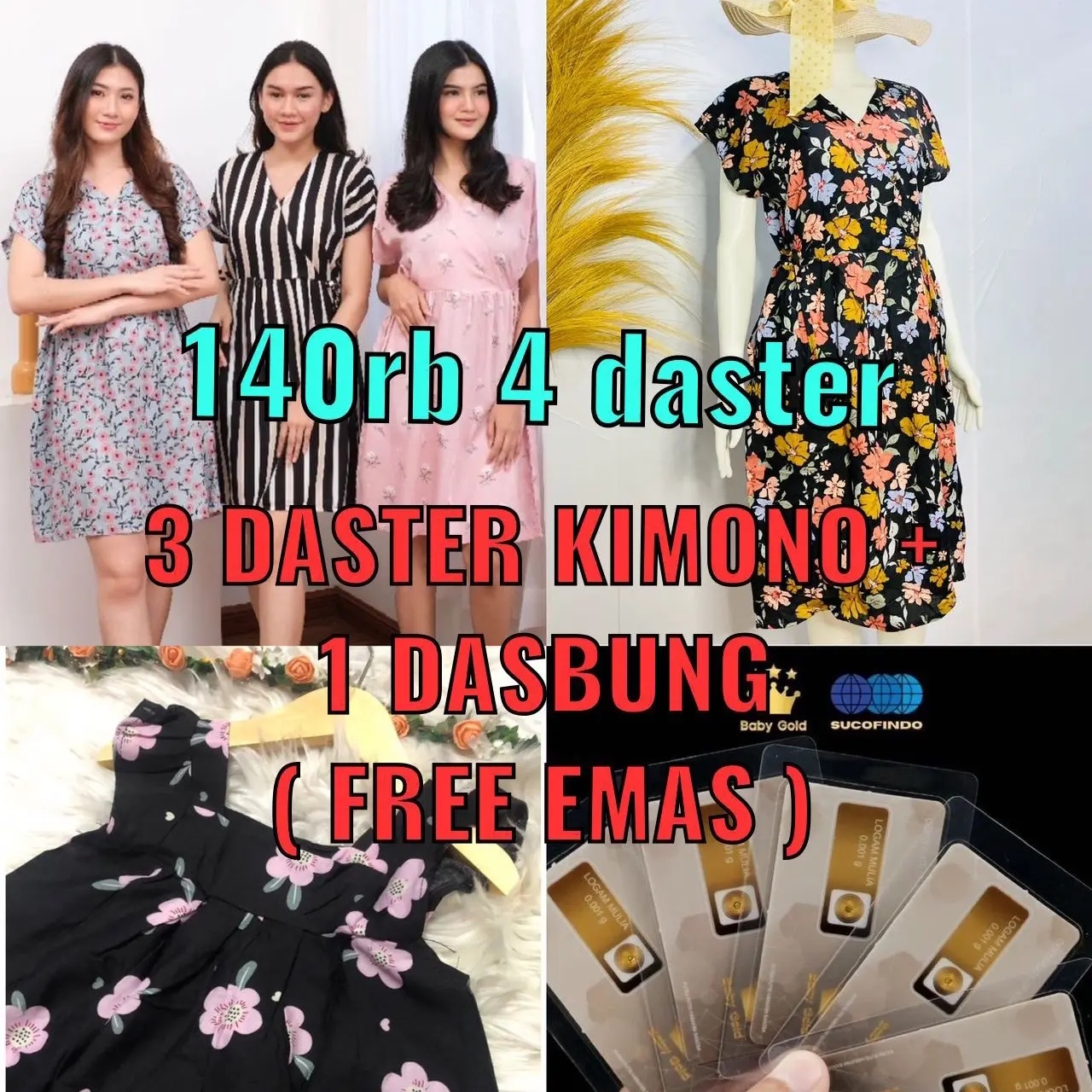Daster kimono 3pc + GRATIS DASTER + GRATIS EMAS