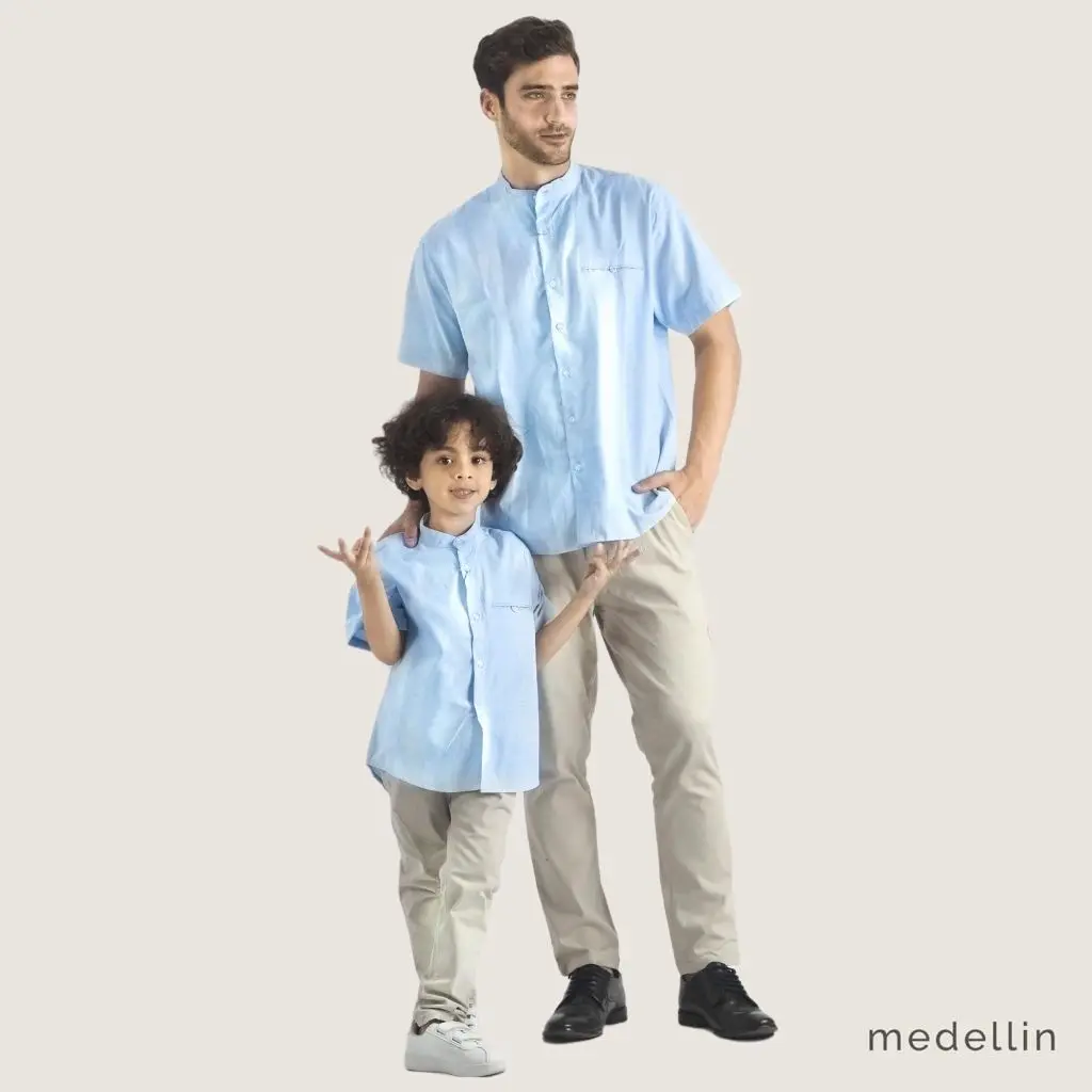 MEDELLIN Kemeja Couple Ayah dan Anak Kerah Turki Lengan Pendek Kerah Koko 101220 Warna Cerah