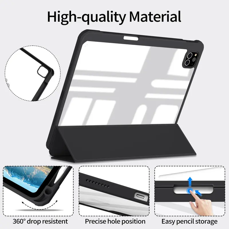 Anti-fall and Shock Absorption Tablet Case with Pen Holder, 1 Count Shockproof Cover W/clear Transparent Back Shell, HD Transparent Acrylic Protective Case for iPad 11 Inch and Above 2