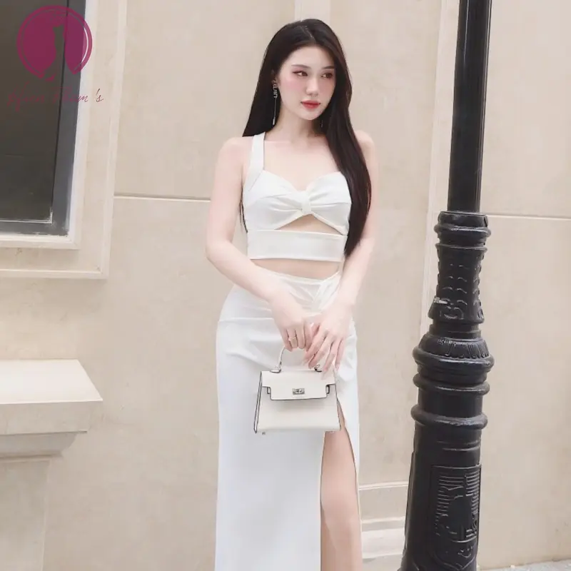 [GIÁ SỐC - Mặc đc 2 kiểu ] Đầm gút eo áo croptop 2 dây, kiểu dáng xẻ tà đi dự tiệc siêu sang Hienphamstore 7960 Buổi tối váy xoắneo Nữ Women 3
