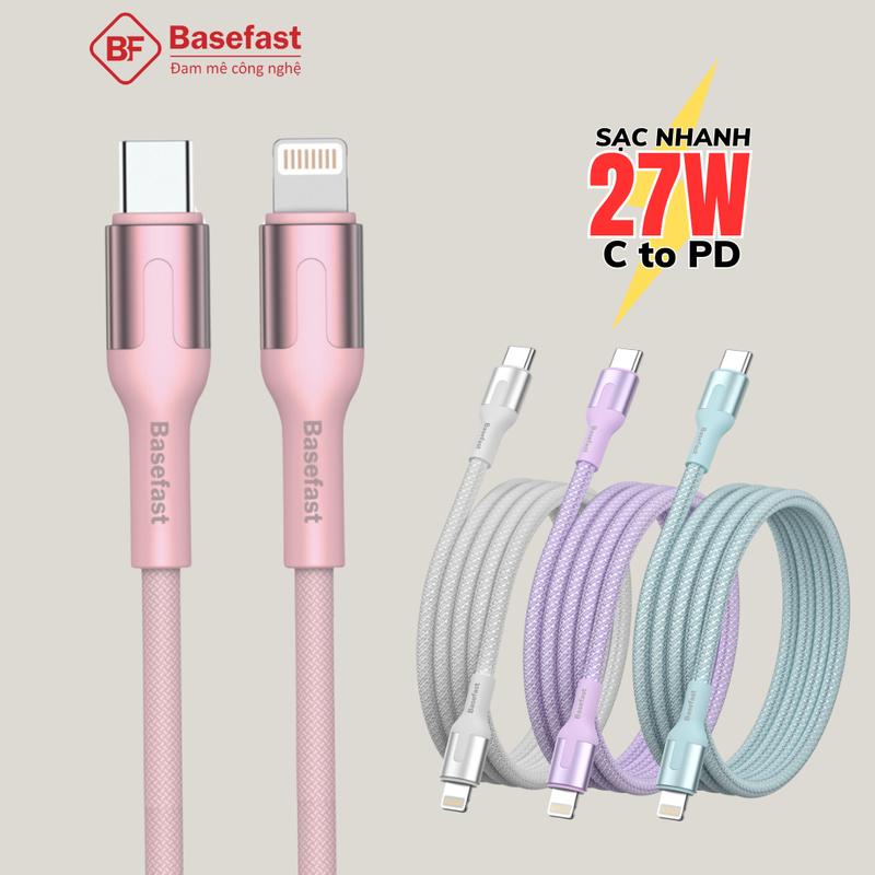 Dây sạc nhanh ip 27W Basefast cáp sạc 20W bện dù siêu bền chống gãy cho iphone xs max 11 12 13 14 pro