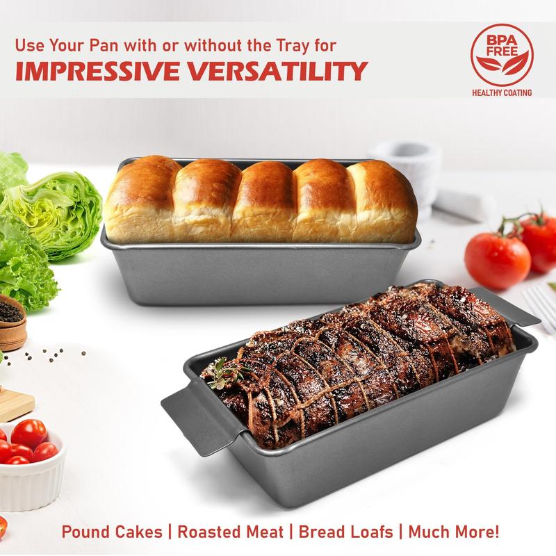 TikTok Shop Set Meat Loaf Pan Bread Pan With Insert 9.84 x5.7 2pcs Large Healthy Coating Meatloaf Pan With Drain Drip Tray Baking Tools Kitchen Gadgets Kitchen Accessories Home Kitchen Items