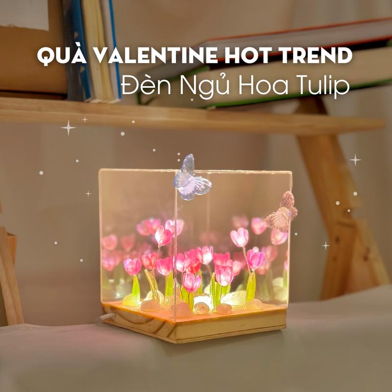 Đèn Ngủ Hoa Tulip Handmade – Phiên Bản Giới Hạn Dịp 8/3 Để Tặng Người Yêu - Hộp Mica Trong Suốt