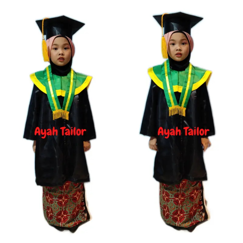BAJU TOGA JUBAH WISUDA TK PAUD HIJAU LIST KUNING 0