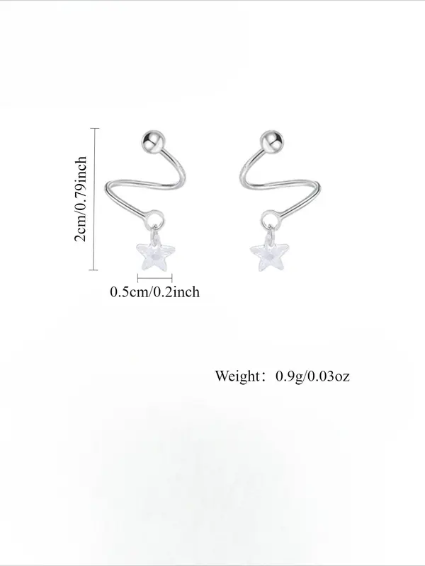 925 Sterling Silver Star Design Screw Earrings, Fashionable Earrings for Women & Girls, Trendy All-match & Exquisite Jewelry for Birthday Gift 1