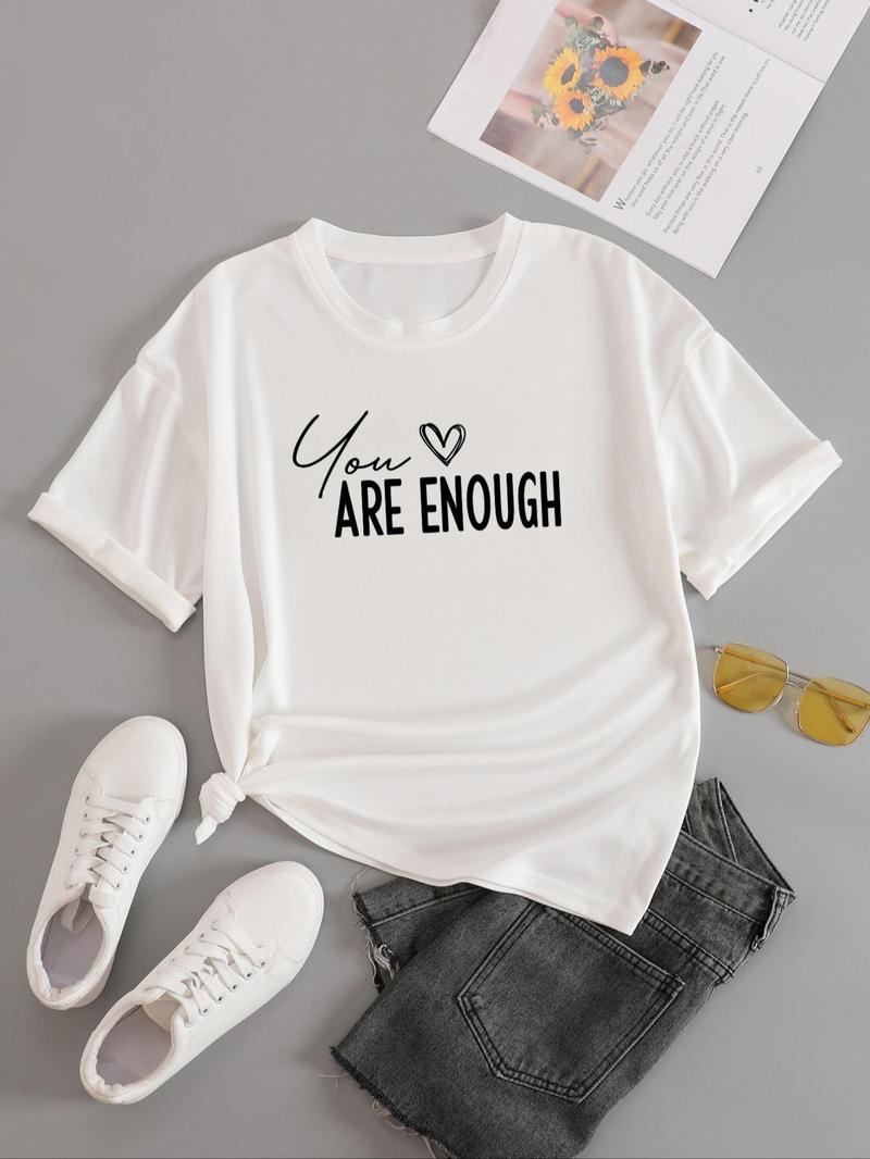 Product Introduction of Women's Slogan Graphic Round Neck Tee, Fashion Casual Heart Print Crew Neck T-Shirt for Daily Holiday Vacation Outdoor Wear, Ladies Clothes for All Seasons Valentine's Day, gift, Clothing 9