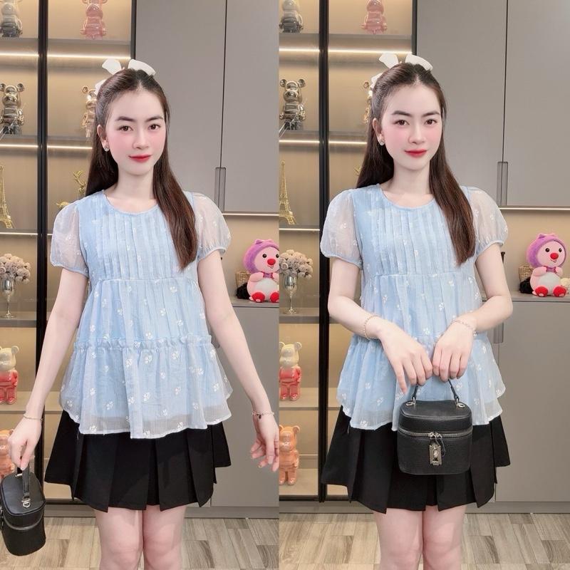 ẢNH THẬT 40- 80kg Áo Bầu Tơ Tằm Hoa Nhí Tiểu Thư 2 Lớp Xinh Dáng Babydoll Đi Chơi Đi Làm Mền Nhẹ Thoáng Mát