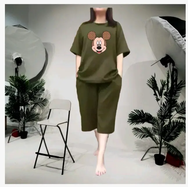 stelan santai babyterry celana kulot/stelan baju tidur santai Poliester Wanita Harian
