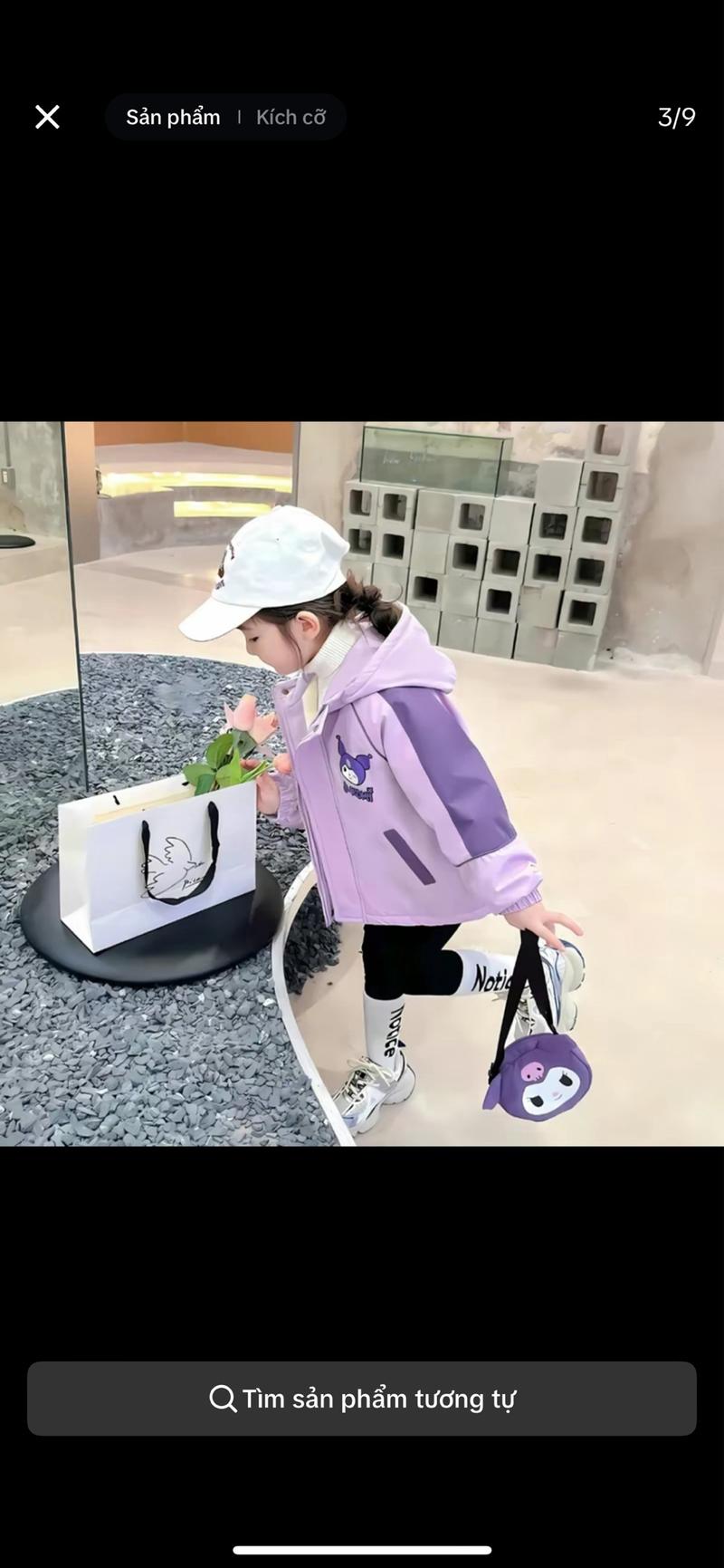 Product Introduction of [15-40 kg] Áo khoác Lót Lông Cho Bé GÁI in hình Kuromi, chất vải gió tráng bạc chống nước chống gió và chất lông dày dặn 3