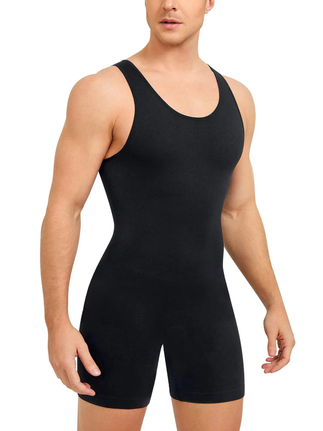 Men's Solid Shapewear Bodysuit, Father's Day Gift, Sleeveless Tummy Control Compression Romper, Men's Clothes, Men's Shapewear Clothing for All Seasons