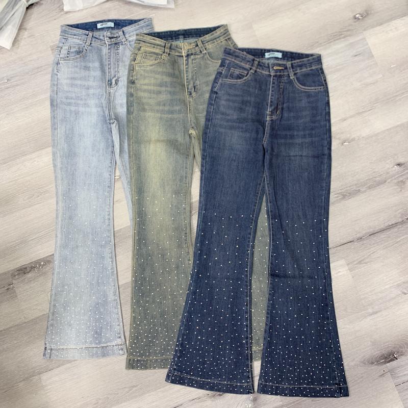  Quần jean nữ ống loe ĐÍNH ĐÁ phom ôm 98cm chất co dãn Denim Women MS118-119 Pants 