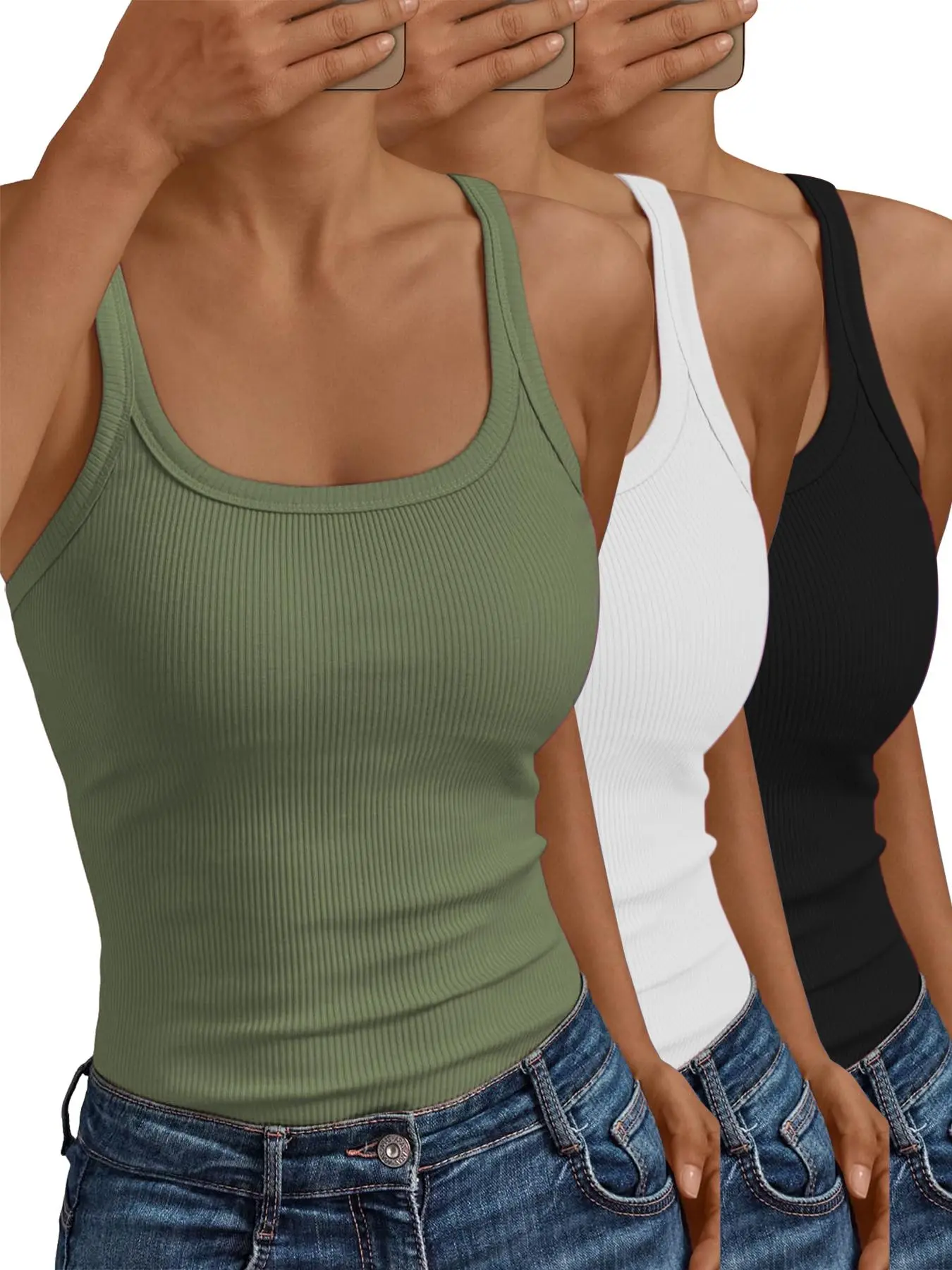 Women's Solid Scoop Neck Sleeveless Crop Cami Top, Casual Sleeveless Spaghetti Strap Top for Daily Wear, Ladies Clothes for All Seasons