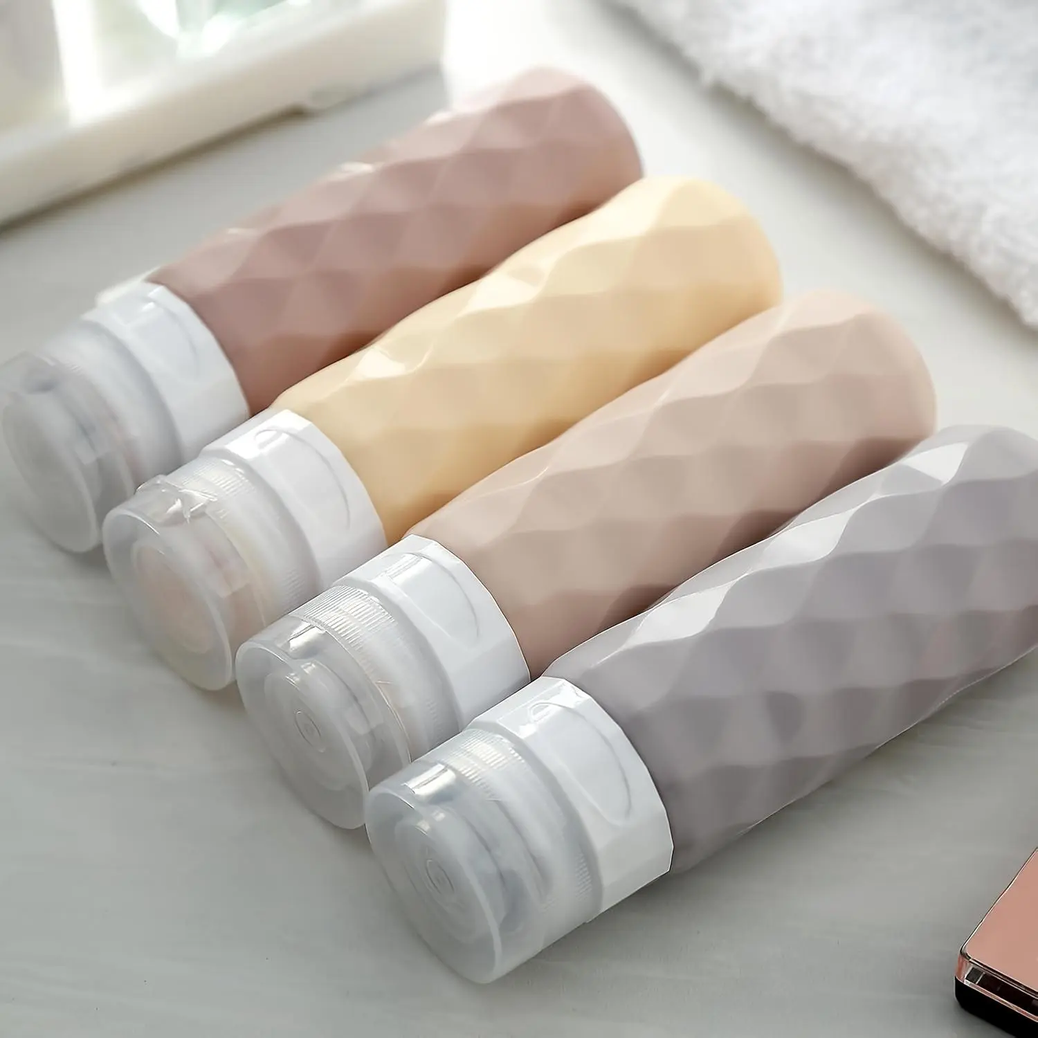 Portable Travel Bottle, 4 Counts/set Silicone Leak Proof Refillable Bottle, Travel Size Container for Shampoo, Conditioner, Lotion, Skin Care Products