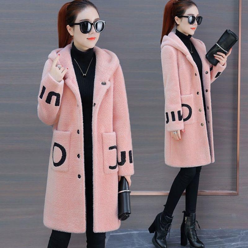 Áo Hoodie Dài Tay Phong Cách Hàn Quốc, Cho Mùa Thu / Đông Của Mẹ, Áo Khoác Lông Cừu Giả, Cỡ Trung Bình Đến Dài, Áo Cardigan In Hình Thời Trang, Áo Khoác Lớn 7