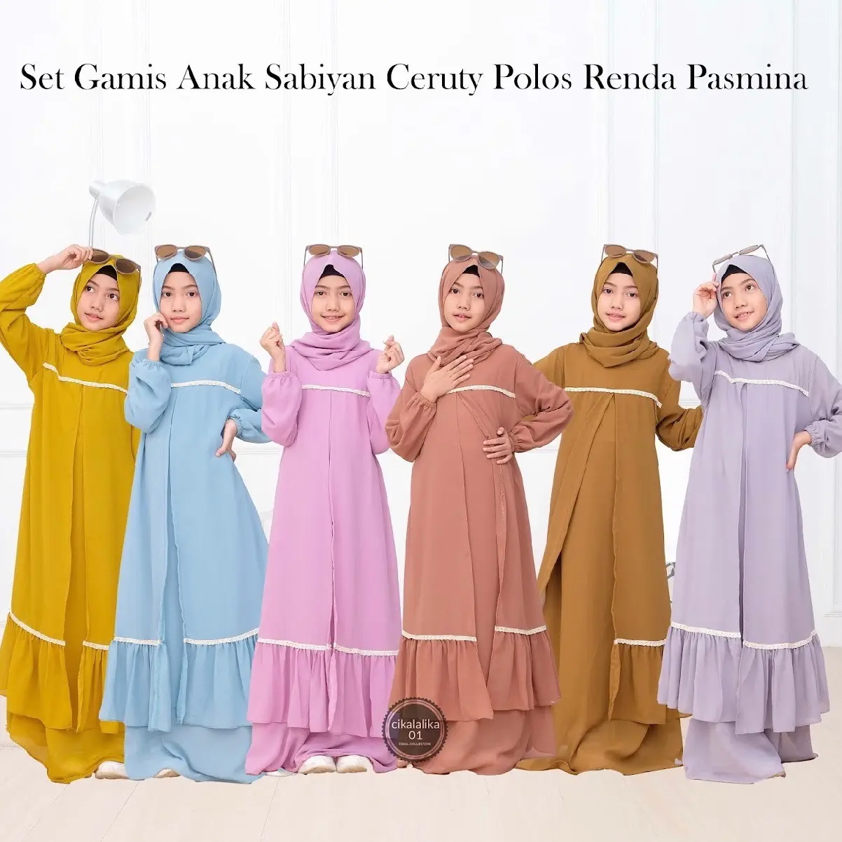 set gamis anak ceruty sabiyan renda pasmina Muslim Outer Lebaran Rempel Wanita Mewah Nyaman Syari Panjang