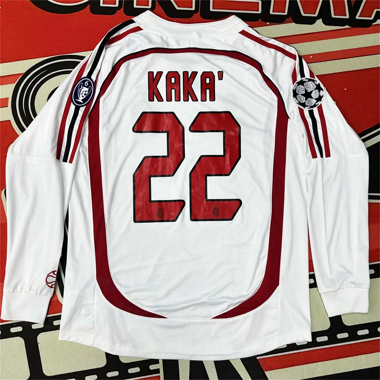 AC/Soccer Jersey/Fans Version/Home kit/Kaka #22/White Red/Long Sleeves