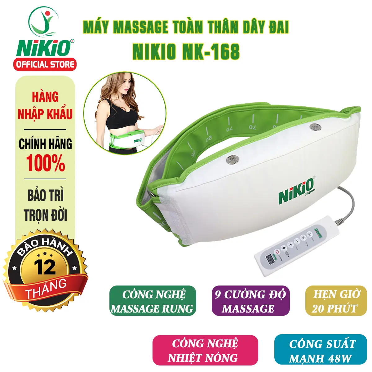 Máy massage tập bụng dây đai Nikio NK-168