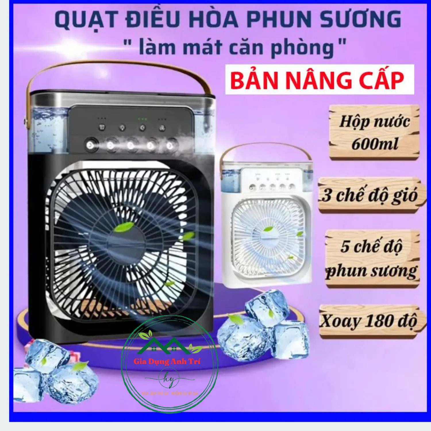 Quạt Điều Hòa Phun Sương Mini - Quạt Làm Mát Bằng Hơi Nước Để Bàn 3 Chế Độ Tích Hợp Đèn Led Cổng Sạc USB -  New New
