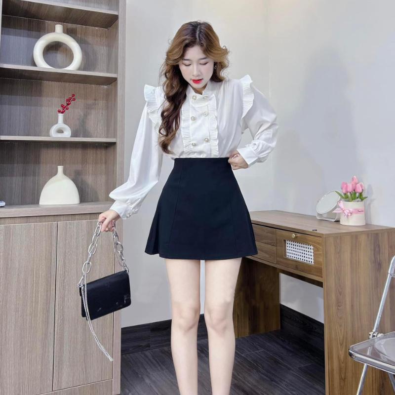 Chân váy chữ a ngắn lưng cao màu đen dáng ôm mặc đi học làm công sở đẹp Nữ