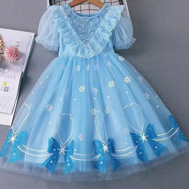 Váy Elsa, Sukal, Cho Bé Gái Từ 1 Đến 10 Tuổi, Váy Trà Đá Công Chúa Mùa Hè, Váy Gạc Cho Bé Gái, ngắn Tay, Thích Hợp Cho Bé Gái, Váy Gạc 0