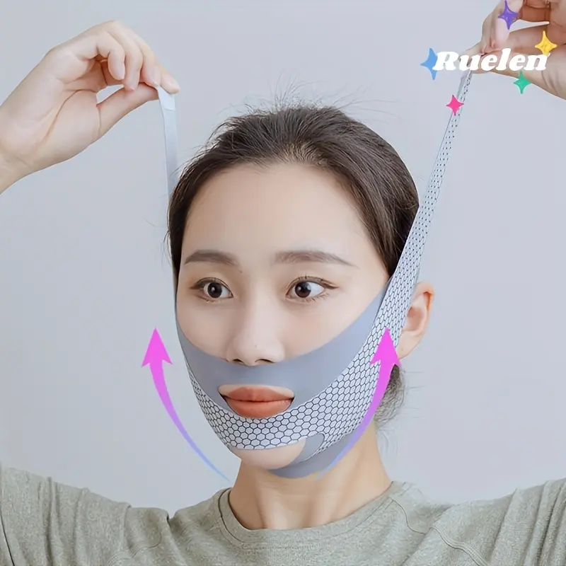 V-Shaped Face Lifting and Slimming Strap - Gray Chin Lift Strap, Used to Reduce Double Chin, Contour Design to Tighten Jawline and Relax Fit