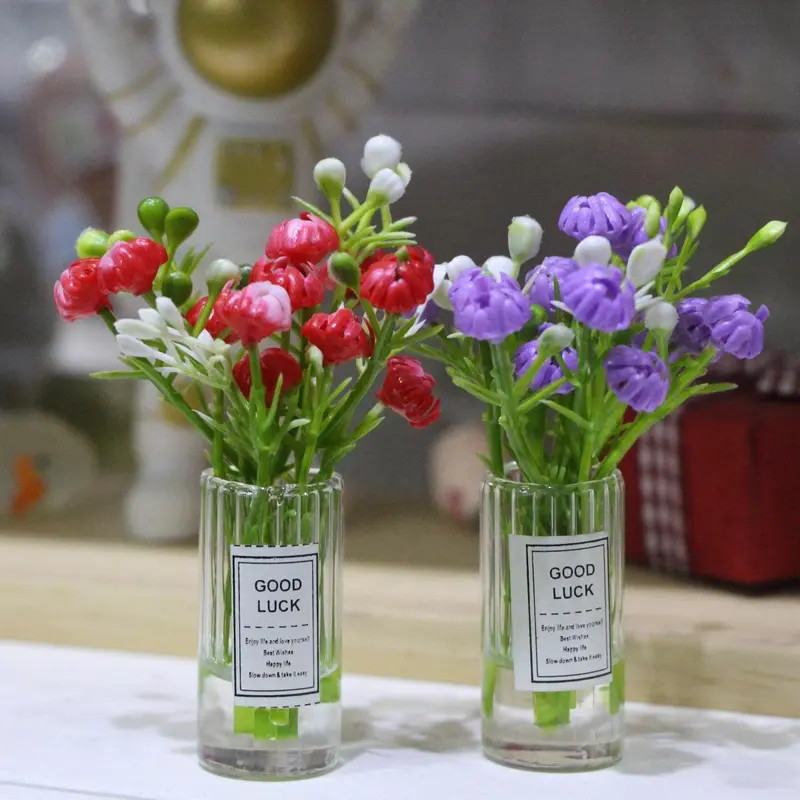 Mini Simulation Daisy Flower in Vase, 1 Count Mini Flower Vase, Miniature Home Decor, Pocket Dollhouse Accessories, Fruit 3