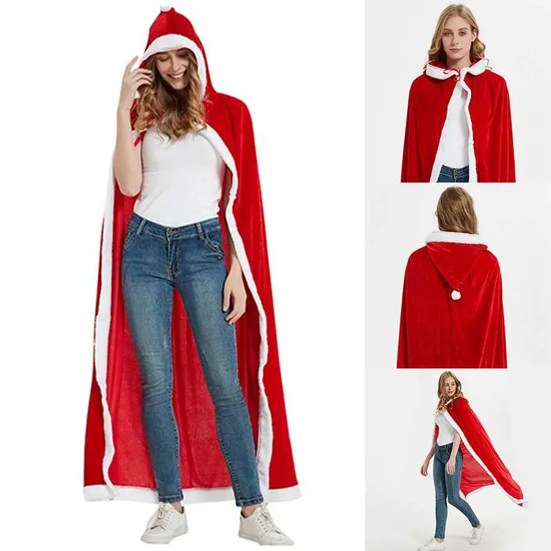Christmas Cloak Santa Cloak Hooded Cape Costume for Women Cosplay Stage Performance Costume Christmas Decor
