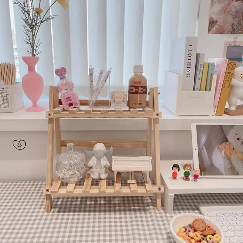 Wooden Desktop Storage Rack, 1 Count Double Layer Desk Organizer, Desk Storage Shelf for Home Office, Summer Home Decor Shelf, Home Organizer, Desk Accessories, House Organizers 8
