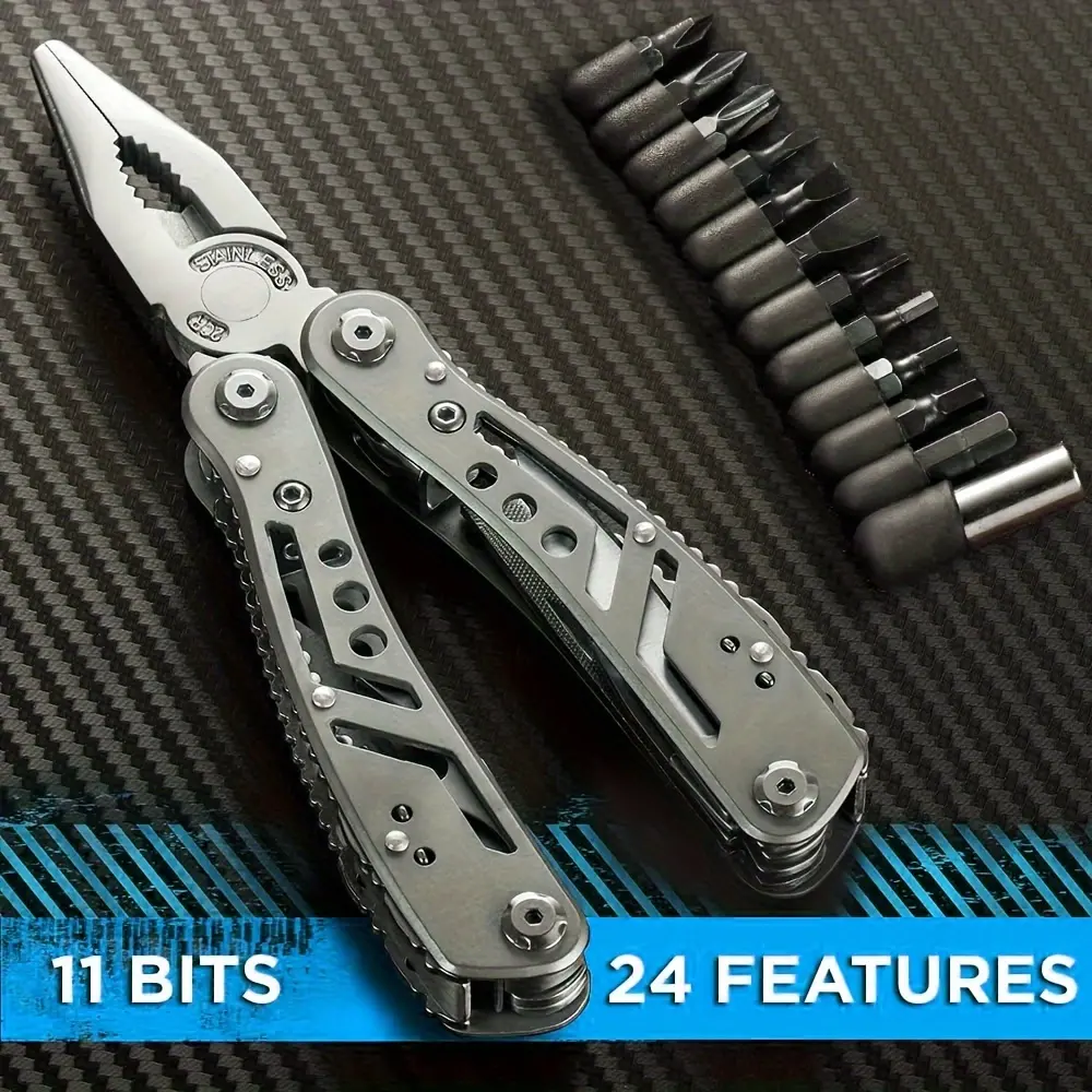 Multitool 24-In-1 With Mini Tools Knife Pliers And 11 Bits - Multi Tool All In One Multi Function Gear For Men Best Multi-Tool Kit For Work EDC Camping Backpacking Survival - Great Gift For Men