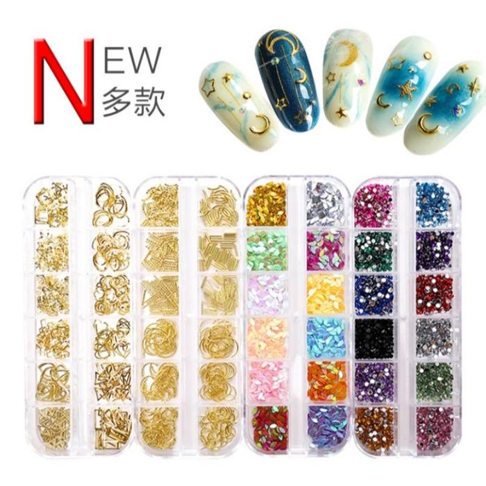 Jual Grid nail art glitter sequin sea shell aloy rhinestone mix shape ...