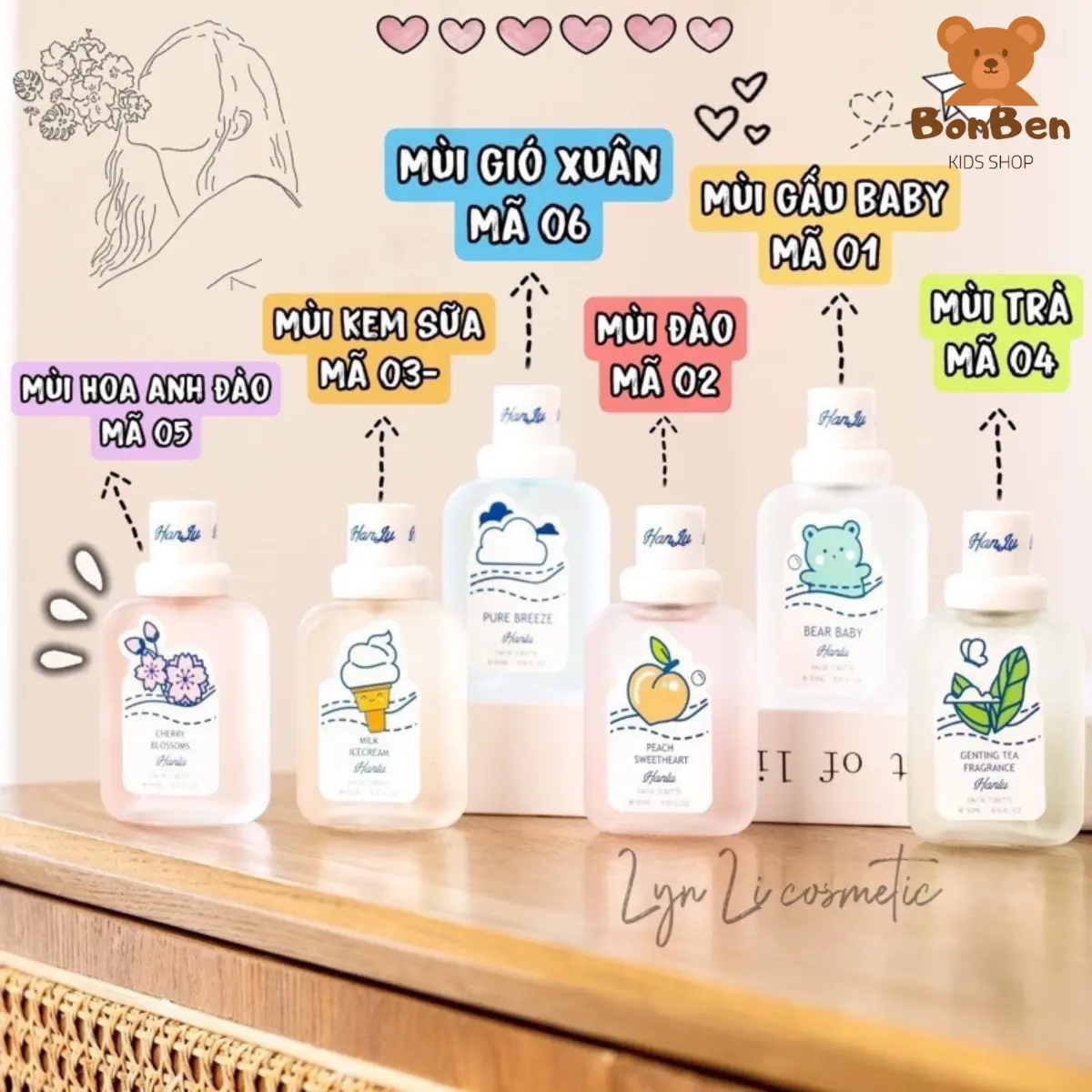 Nước Hoa Trẻ Em, Xịt Thơm Quần Áo Hanlu, Nước Hoa Cho Bé BEAR BABY, Xịt Đuổi Muỗi An Toàn Cho Bé 50ml