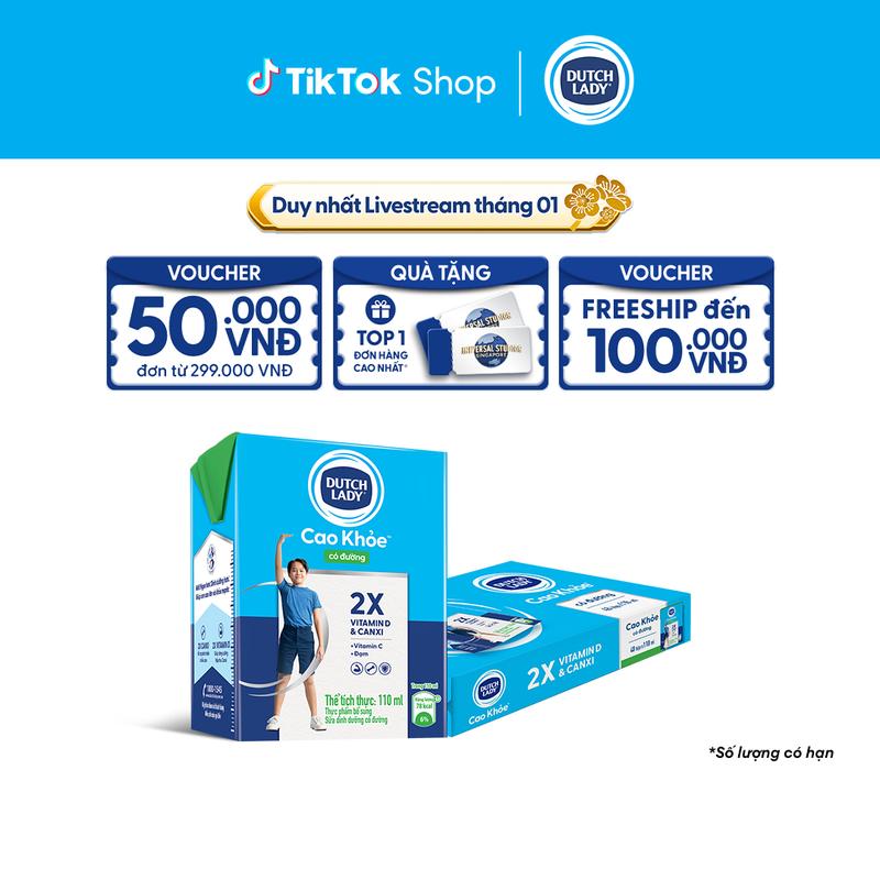 Thùng 48 Hộp Sữa Dutch Lady Cô Gái Hà Lan Cao Khỏe Có Đường 110ml 48x110ml