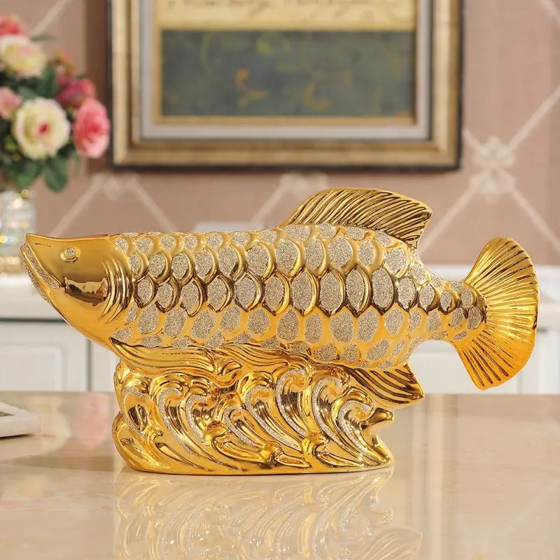 Chinese Koi Fish Design Ceramic Ornament, 1 Count Modern Desktop Decoration Craft, Desk Decorative Statue for Home Office Dining Room