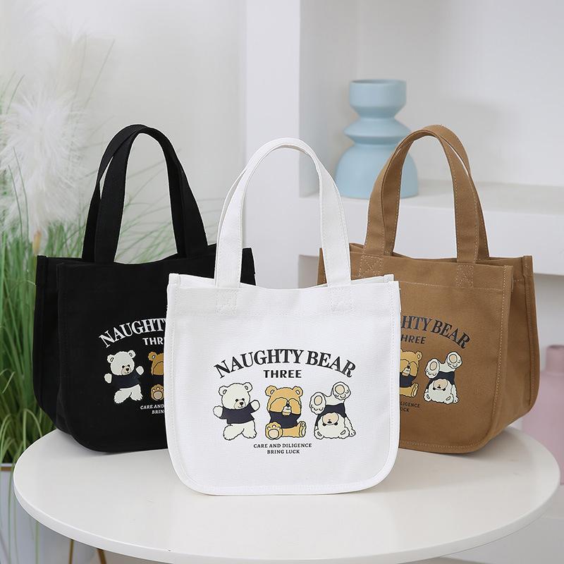 Product Introduction of Cartoon Cute Printed Pattern Canvas Handbag Office Worker Lunch Bag Tote Bag Picnic Drink Bag Portable Outdoor Food Bags 16