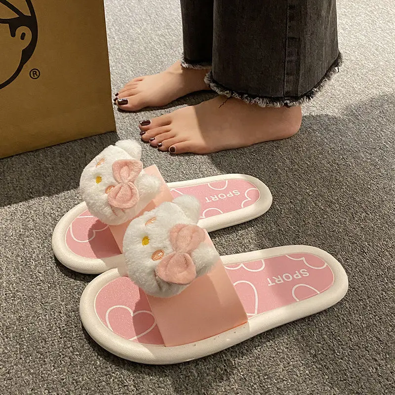 Dép Hello Kitty, Thiết Kế Hoạt Hình Dễ Thương, Có Thể Đeo Ngoài Trời, Dép Đi Hellokitty, Dành Cho Nữ, Đế Dày, Kiểu Lười, Thích Hợp Để Tắm Trong Nhà, Dép Chống Trượt 0