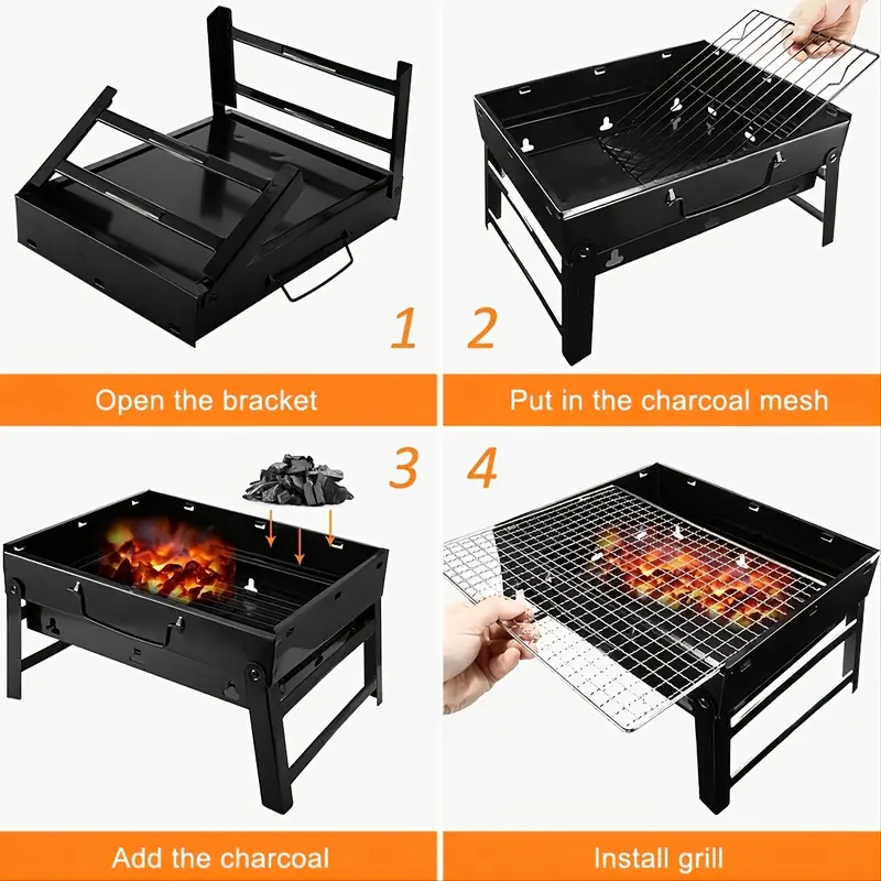 Bếp Nướng Than Nướng Thịt Cầm Tay Có Thể Gập Lại Bếp BBQ Đốt Gỗ Bằng Thép Không Gỉ Để Cắm Trại Ngoài Trời Bếp Nướng Nấu Ăn Dụng Cụ Cho Dã Ngoại Bãi Biển Sân Sau 1