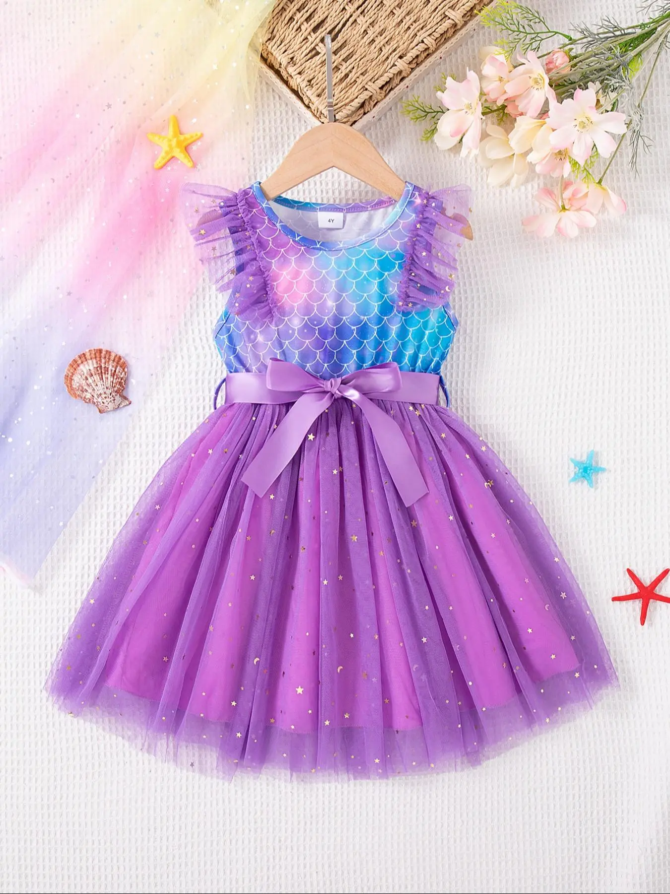 Girl's  Colorblock  Print   Dress with Belt, Cute Casual   Round Neck Dress for Party Holiday, Kids Summer Clothes
