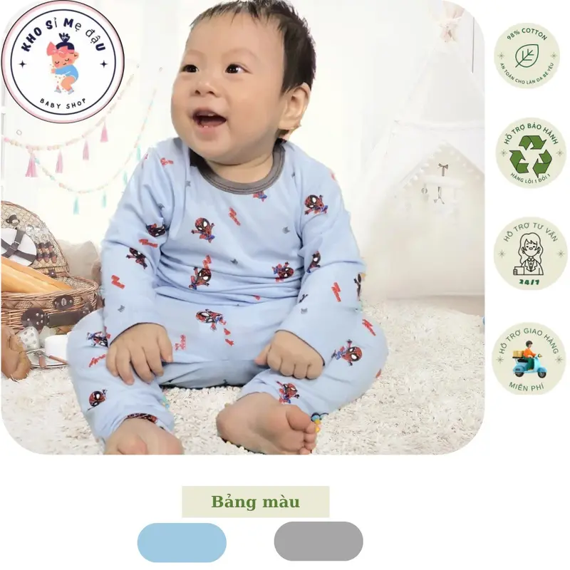 6-20kg Bộ quần áo thu đông in hình KHỦNG LONG,SIÊU NHÂN cho be trai,chất vải cotton,mềm mịn thấm hút,thoáng khí tốt. 4