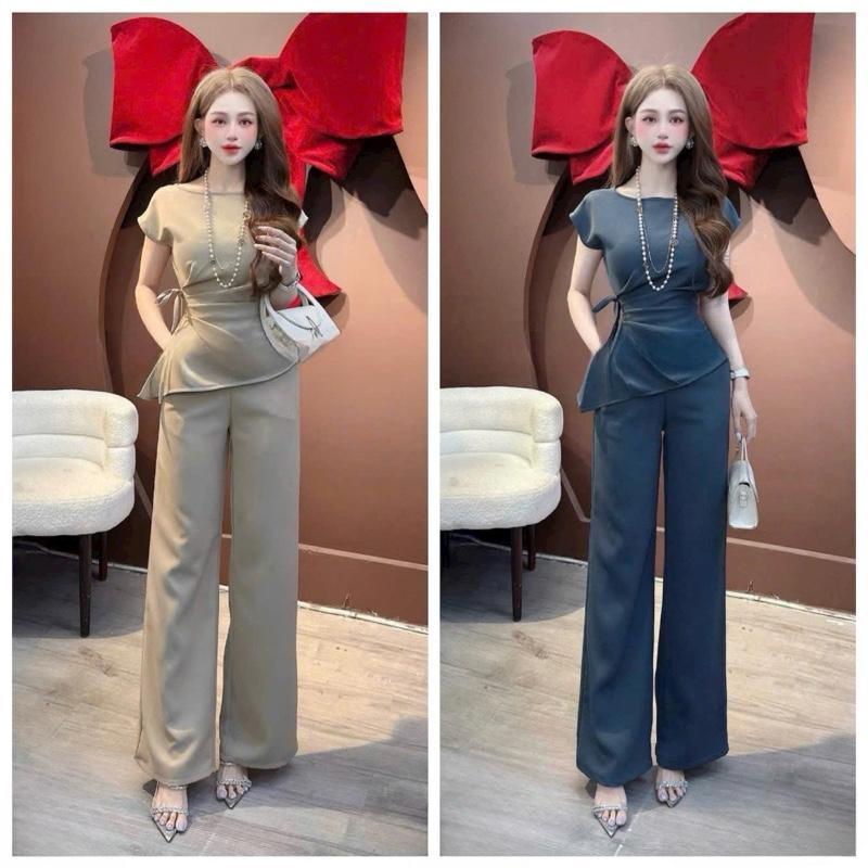Hàng thiết kế 2 lớp MeiCloset Set quần thiết kế quần ống suông áo vạt chéo xếp ly sang chảnh. Set áo công sở cho nữ thanh lịch phối quần ống suông set quanaodep aovay big size có thể giặt máy thông thường quần yếm chỉ giặt tay xxl bộ vét