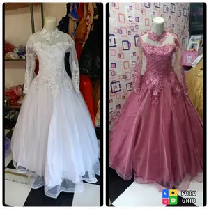 Gaun wedding pengantin cantik elegan premium model A-Line Tulle