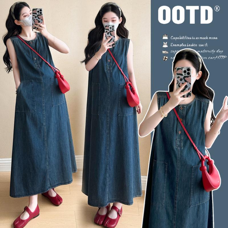  Young Mom | Váy jean bầu thời trang HQV820 sang trọng tôn dáng đi tiệc chất liệu mềm mại Thai sản Thoải mái Voi Váy Bầu Đầm Bầu Sandal 