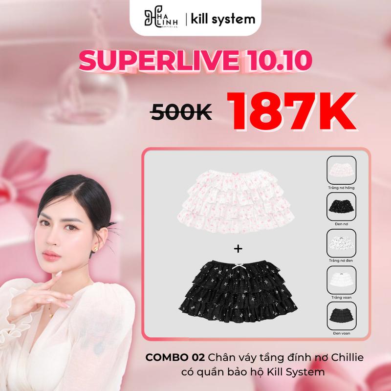 10.10 [Võ Hà Linh x Kill System] Chân váy voan tầng đính nơ Chillie có quần bảo hộ Killsystem