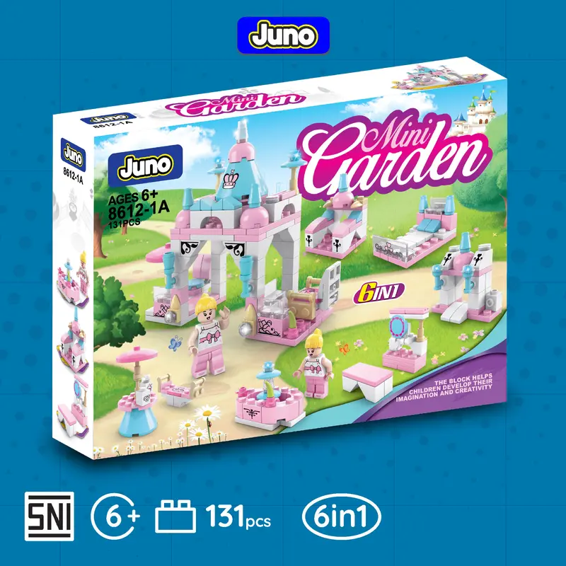 Mainan Balok juno 8612-1A | Mini Garden 6in1 | Mainan Balok Anak Rumah Istana Princess 0