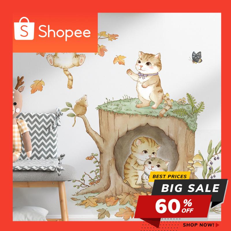 kucing kartun animal hewan stiker dinding wallsticker wall sticker ...