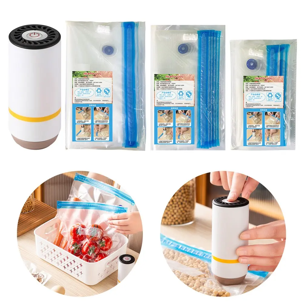 Reusable Vacuum Seal Bags Sealer Food Saver Storage Bag Electric Vaccum Pump Set