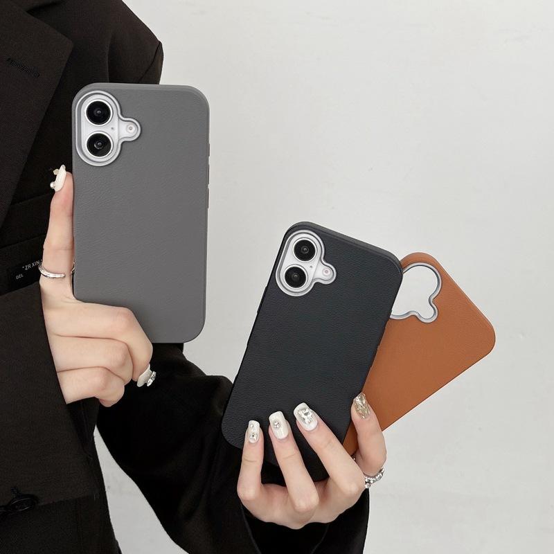 Minimalist Solid Color Case for Apple 15 New iPhone Case iPhone 16 Pro Max Niche High-end Feel 14 Leather Texture 13 3