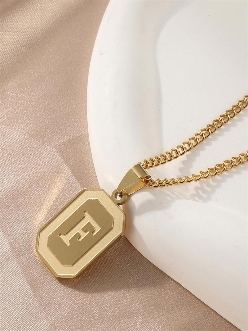 Product Introduction of Fashion Letter Detail Pendant Necklace for Men & Women, Simple Casual Style Stainless Steel Jewelry for Daily Wear, Trendy All-match & Exquisite Jewelry for Birthday Gift 3