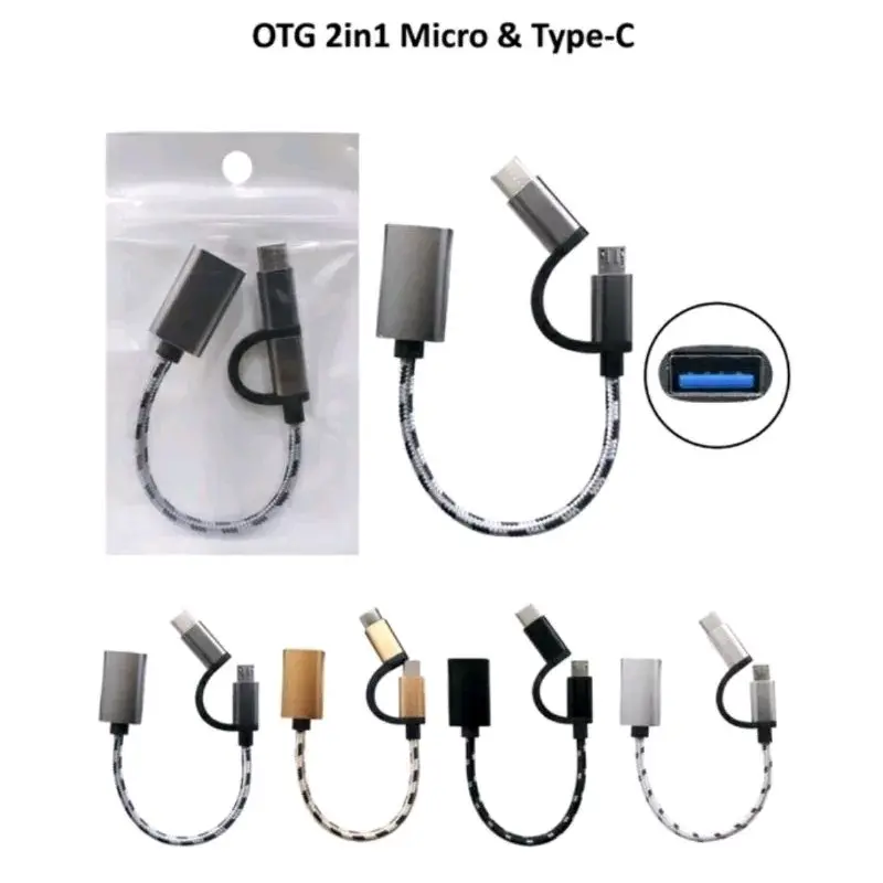 KABEL OTG 2in1 Multifungsi besi cabel USB OTG to micro& type c 2 in1 bahan bagus ori 3